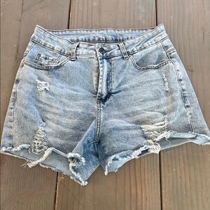 SHEIN Light Blue Distressed High-Rise Denim Shorts